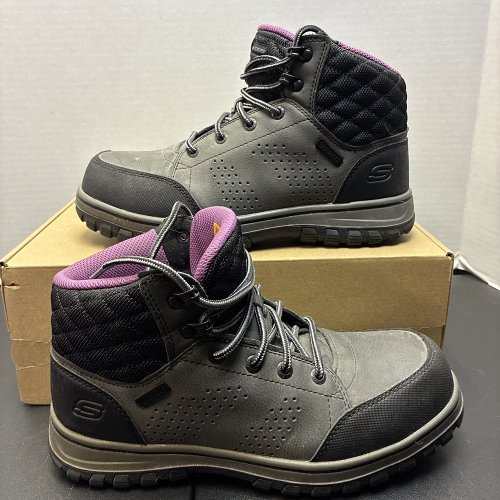 Skechers Mccoll Composite Toe Boots Sz 8.5 Womens Gray Lace Up Work Boot